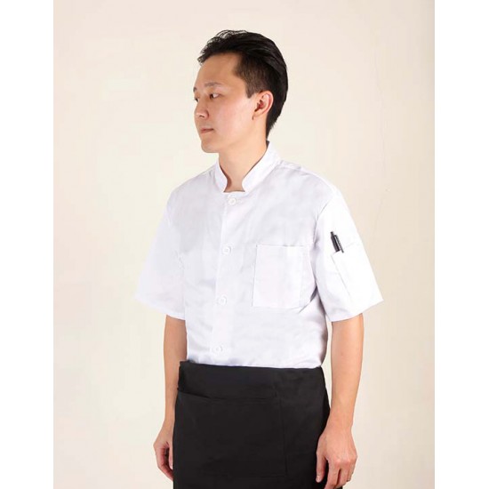 白色彈性布短袖單排扣廚師服